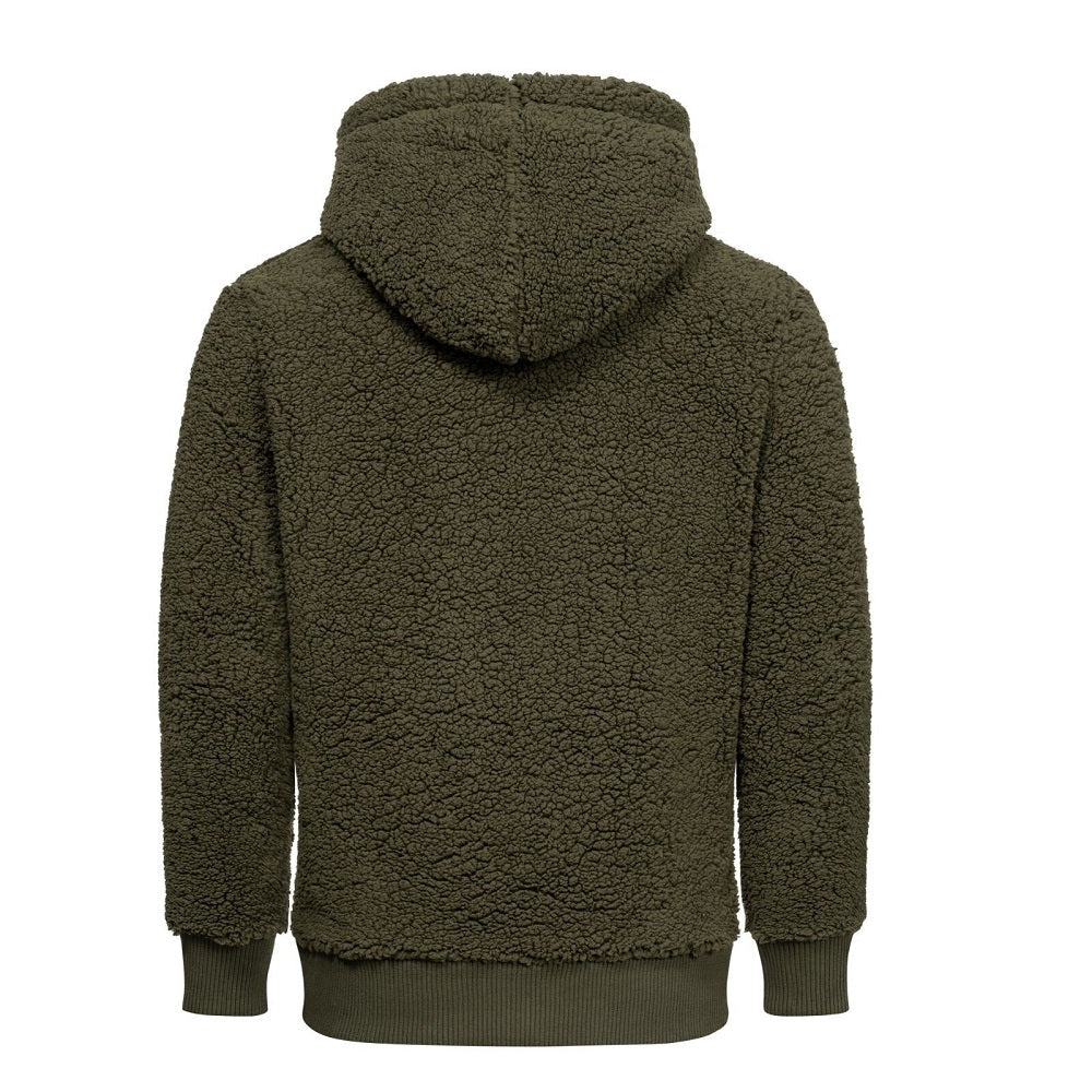 Fleecetröjor med huva - sköna herrtröjor i fleece grön bakifrån
