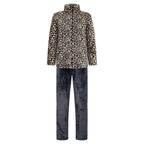 Fleece set dam med leopardmönstrad tröja och svarta byxor