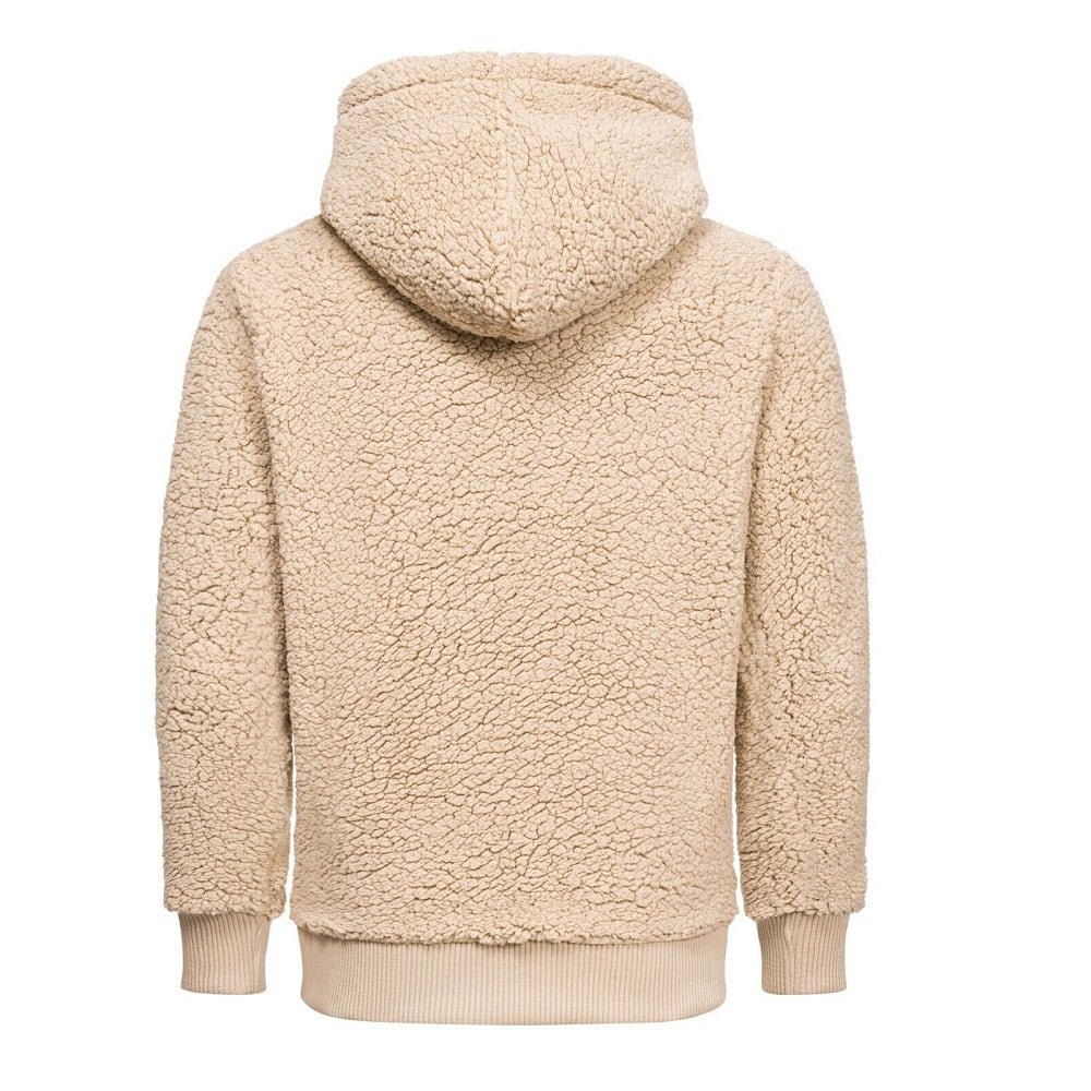 Beige Fleecetröja med luva och magficka - Herrtröja bakifrån