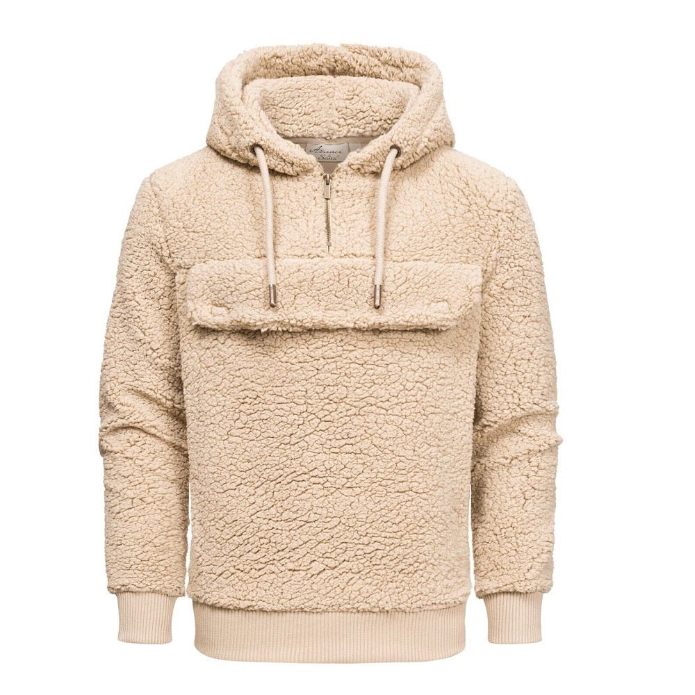 Beige Fleecetröja med luva och magficka - Herrtröja