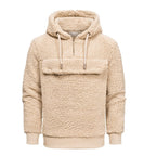 Beige Fleecetröja med luva och magficka - Herrtröja