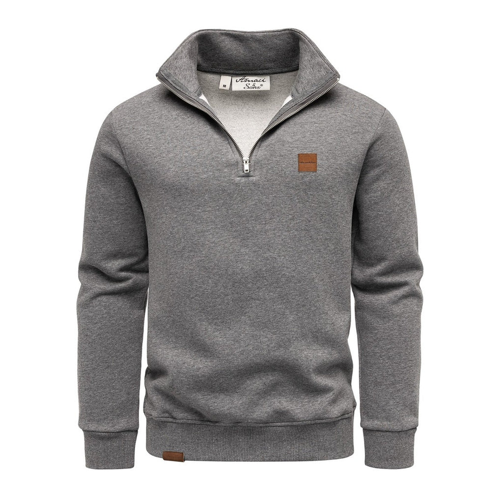 Grå sweatshirt herr med half zip och hög krage från Amaci & Sons