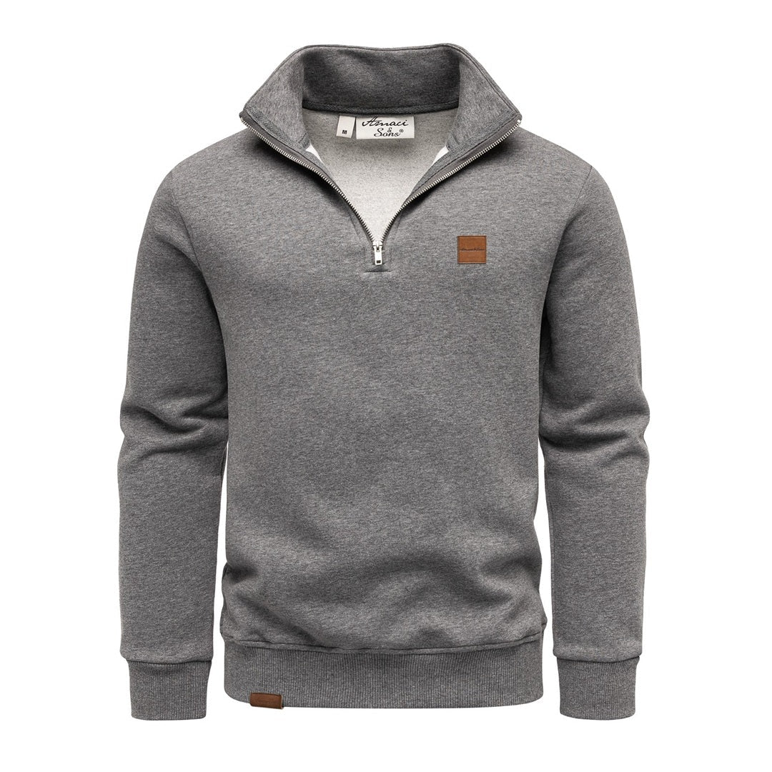Grå sweatshirt herr med half zip och hög krage från Amaci & Sons