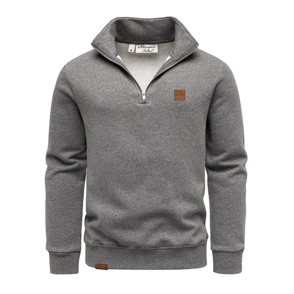 Grå sweatshirt herr med half zip och hög krage från Amaci & Sons