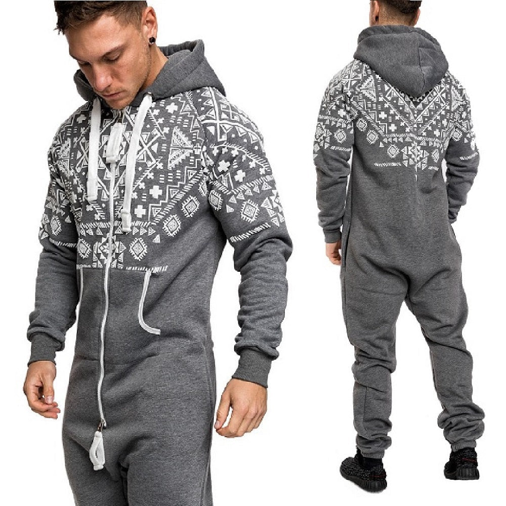 Grå vintage jumpsuit med luva - onesie