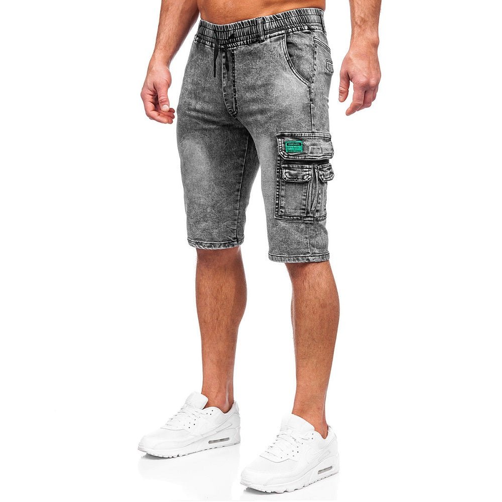 Gråa jeansshorts herr med extra benficka från sidan
