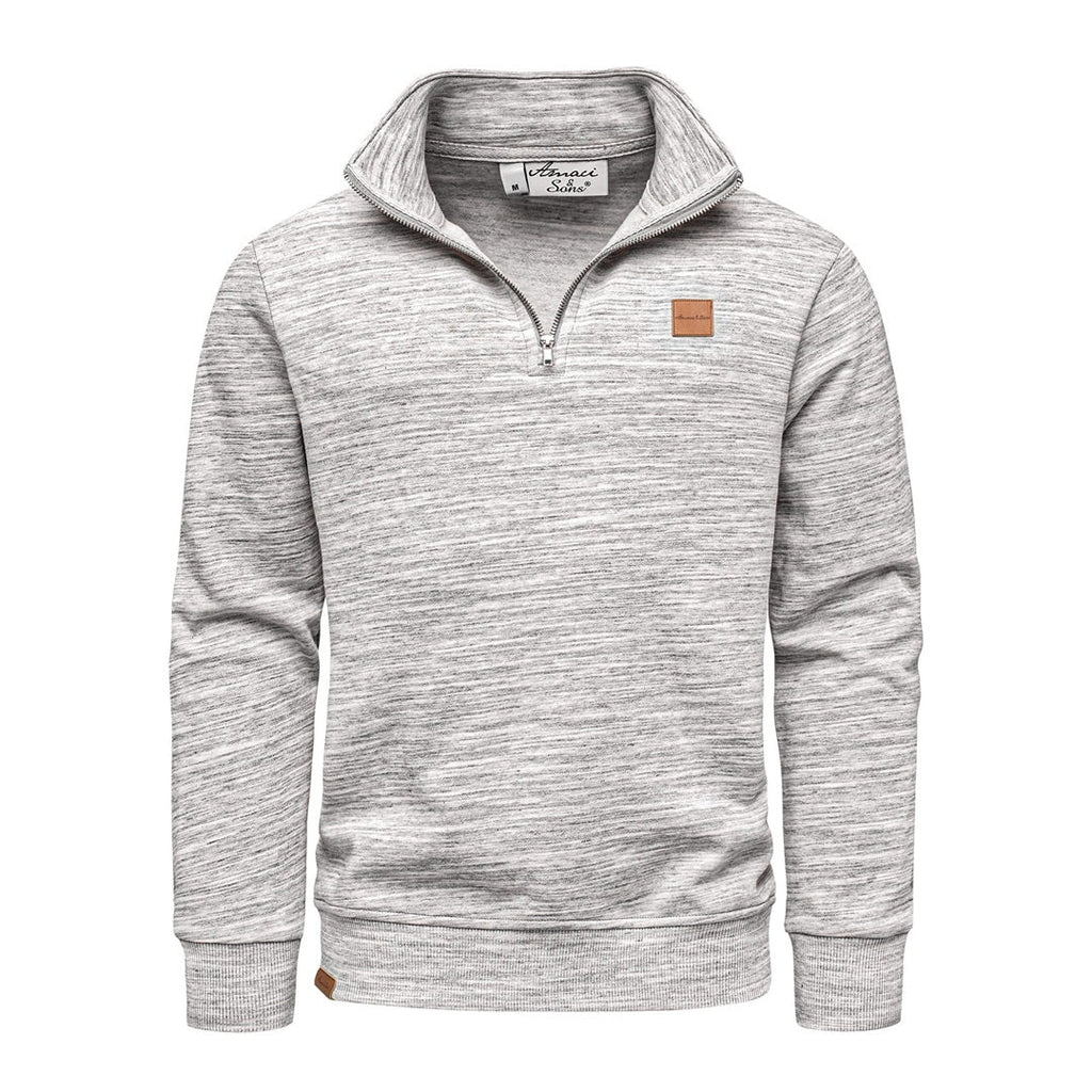 Gråmelerad half zip sweatshirt herr med hög krage från Amaci & Sons