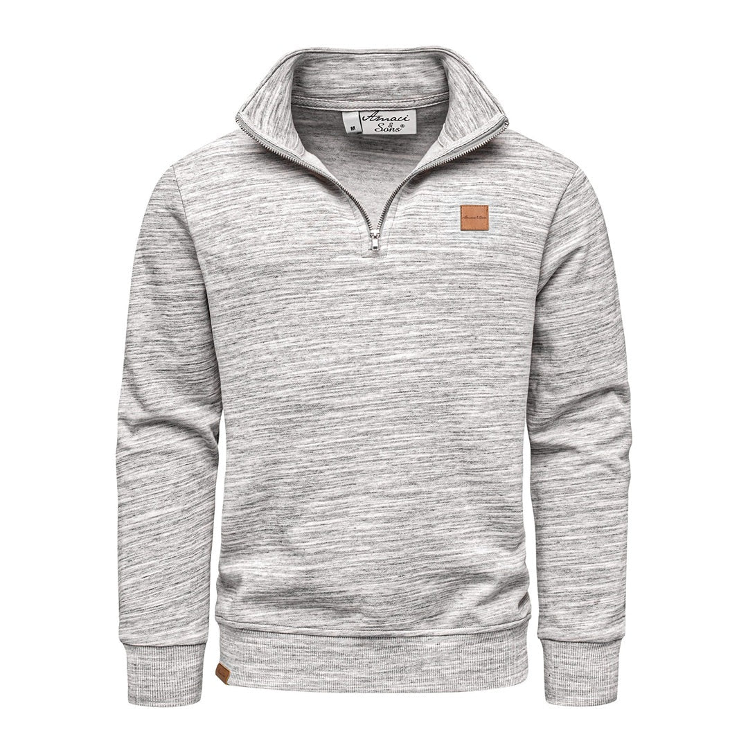 Gråmelerad half zip sweatshirt herr med hög krage från Amaci & Sons