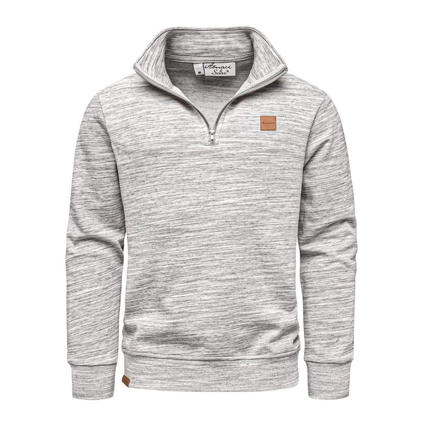 Gråmelerad half zip sweatshirt herr med hög krage från Amaci & Sons