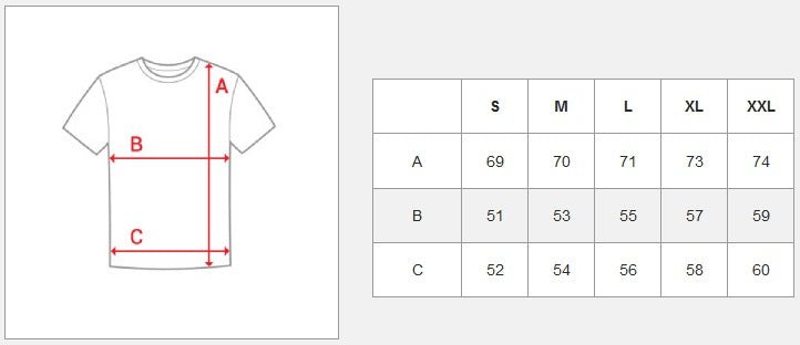 Basic t-shirt - Rund hals storlekstabell