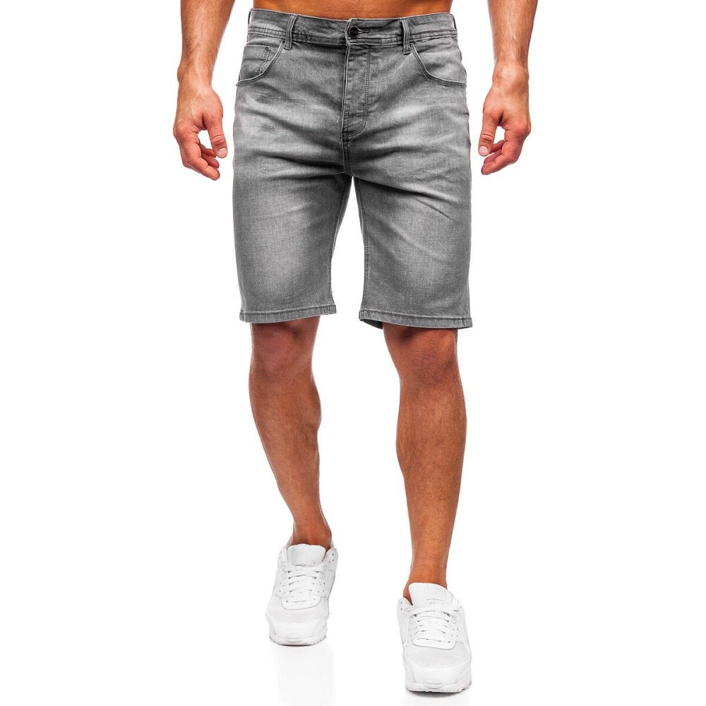 Skuggade jeansshorts - Grafitgråa herrshorts framifrån