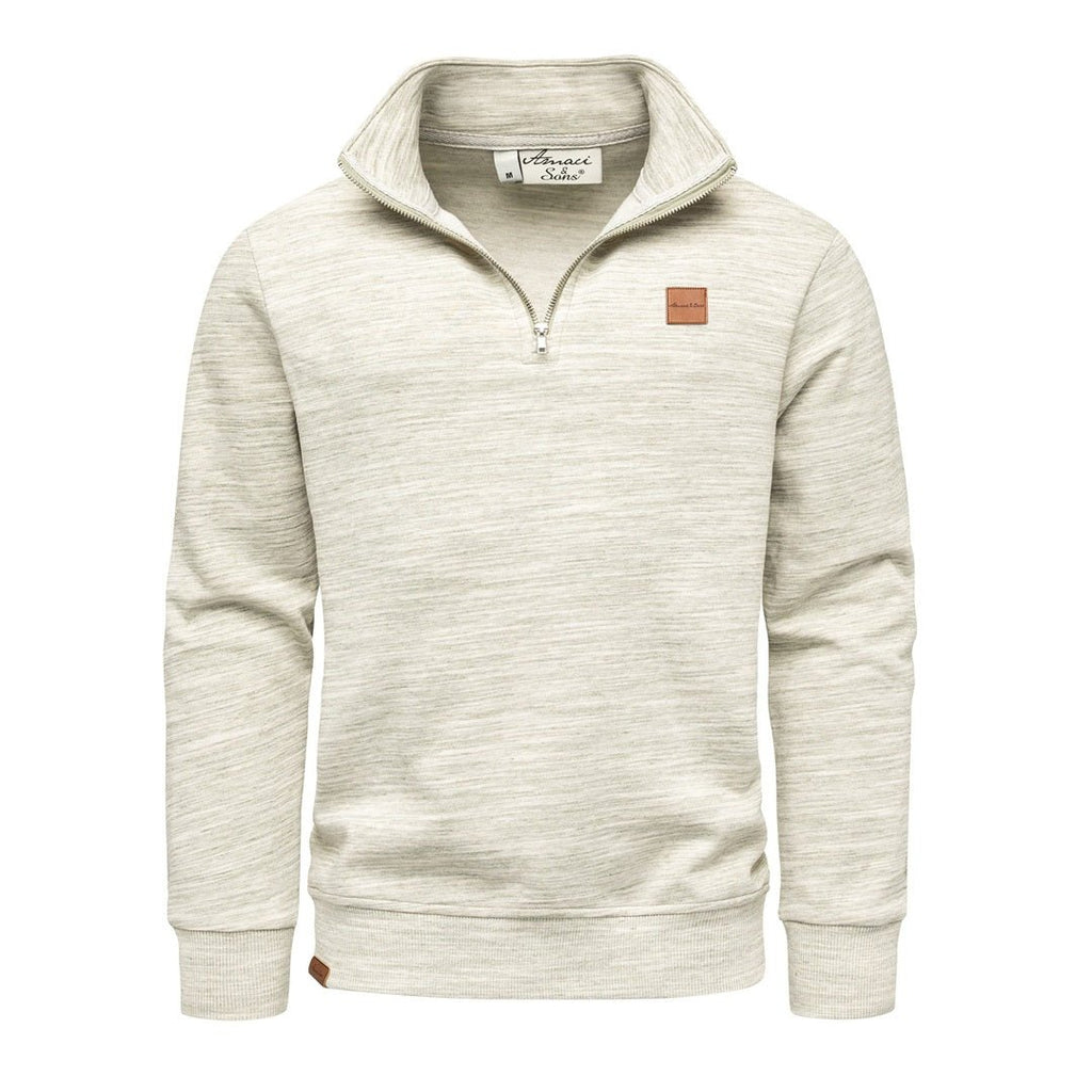 Grönmelerad half zip sweatshirt herr med hög krage från Amaci & Sons