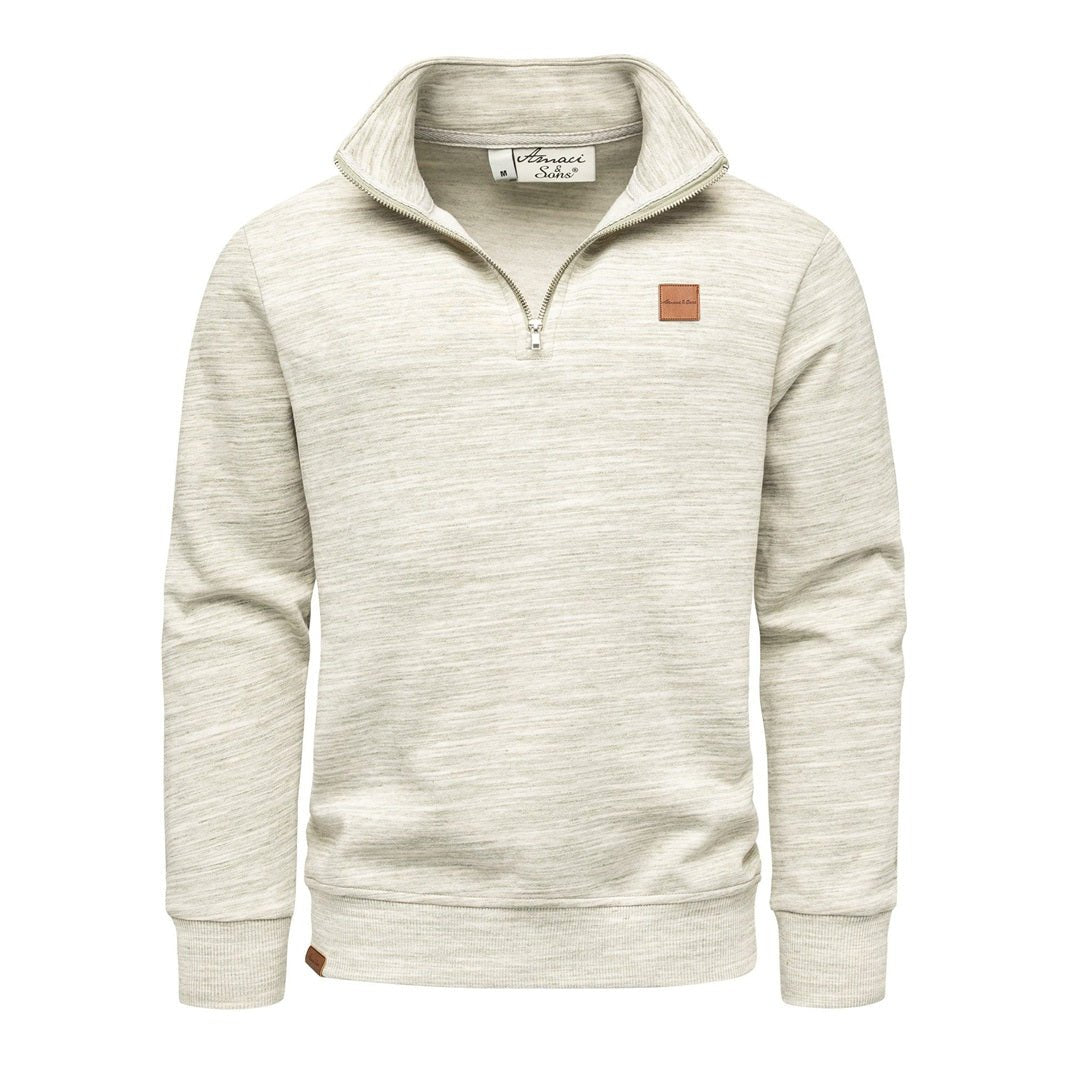 Grönmelerad half zip sweatshirt herr med hög krage från Amaci & Sons