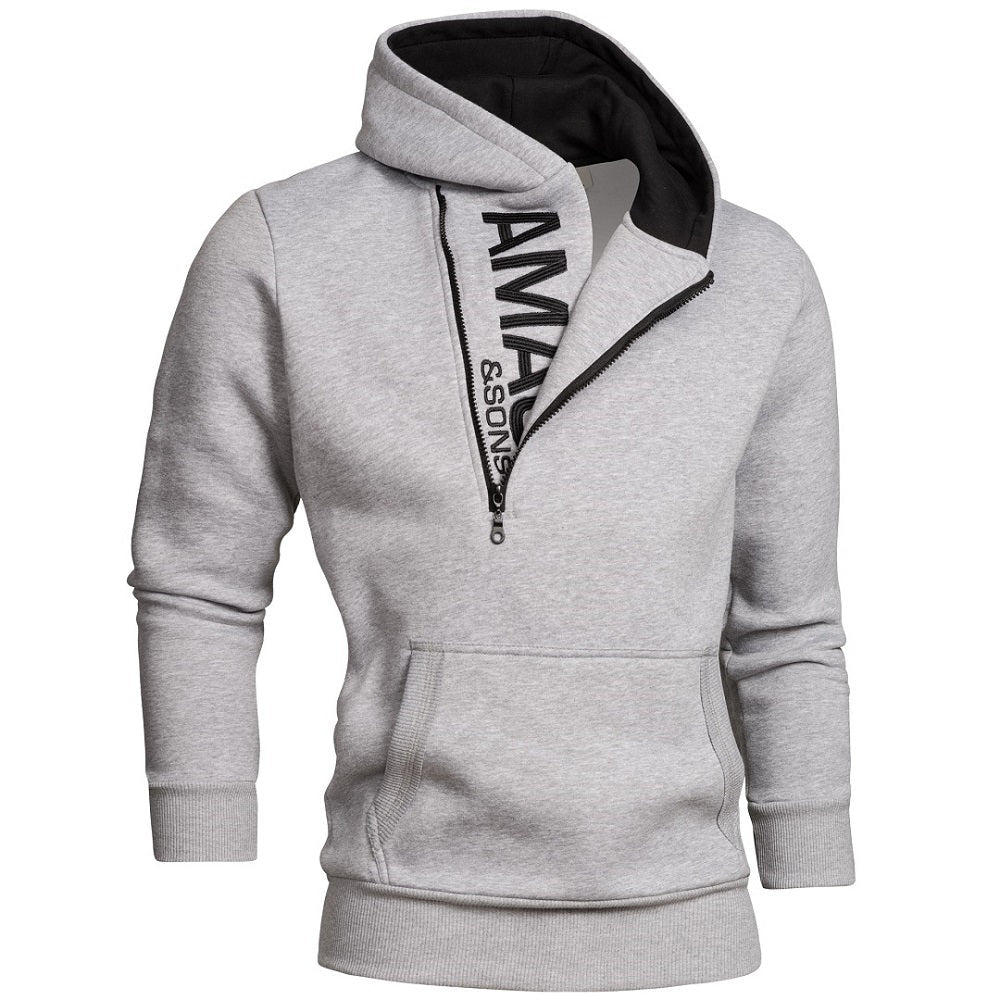 Half Zip Hoodie - Ljusgrå herrtröja med luva
