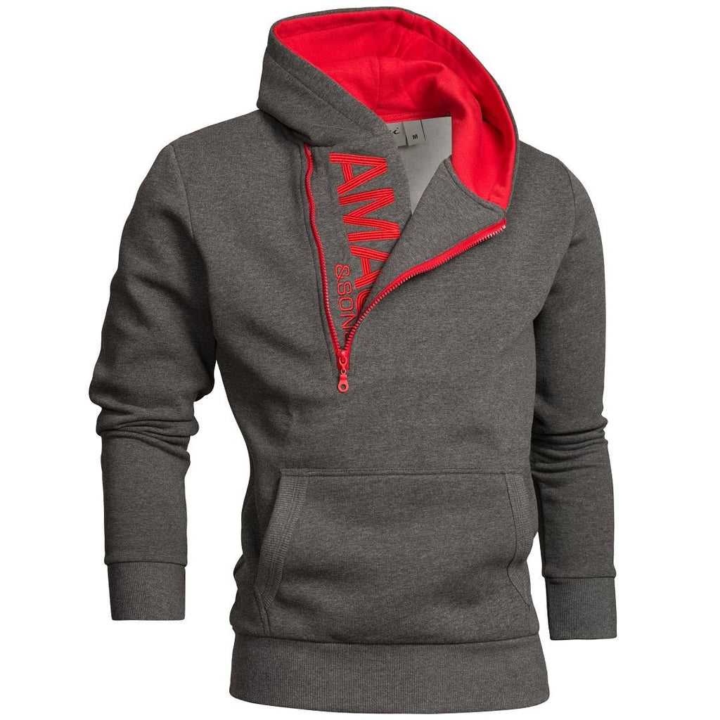 Half Zip Hoodie herr - oslagbar färgkombination av mörkgrått och rött