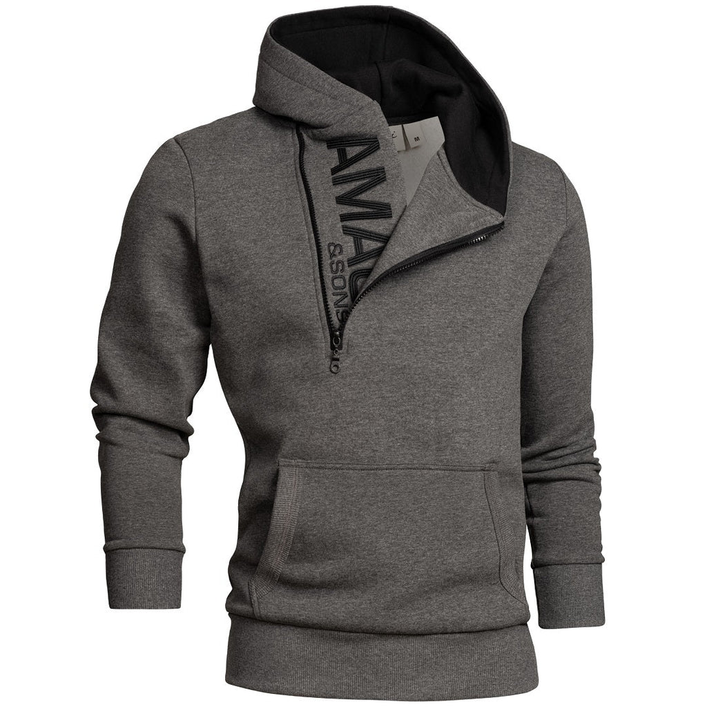 Zip hoodie herr - huvtröja med halv dragkedja och hög hals