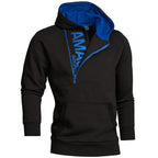 Svart Amaci & Sons hoodie herr med blå huva och zip