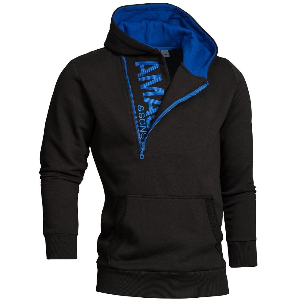 Half Zip Hoodie - Svart herrtröja med luva
