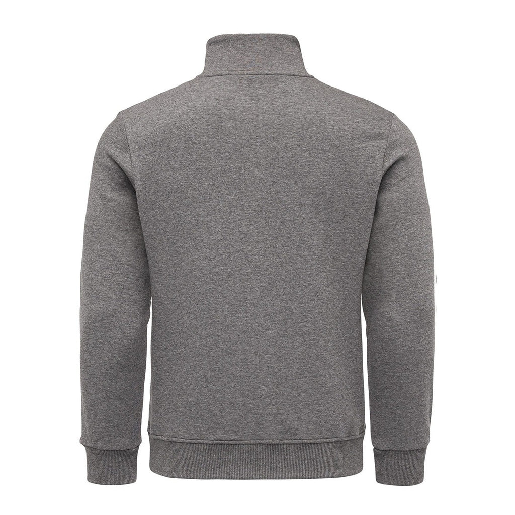 Amaci & Sons mörkgrå half zip sweatshirt herr sedd bakifrån