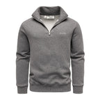 Mörkgrå half zip tröja herr med hög krage från Amaci & Sons