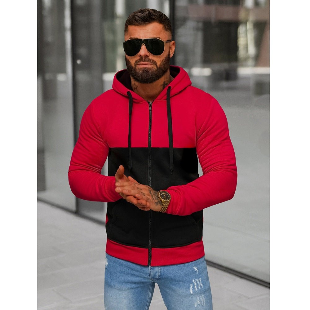 Röd Hoodie med kontrast - Herrtröja framifrån