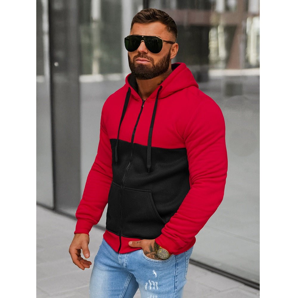 Röd Hoodie med kontrast - Herrtröja sidan