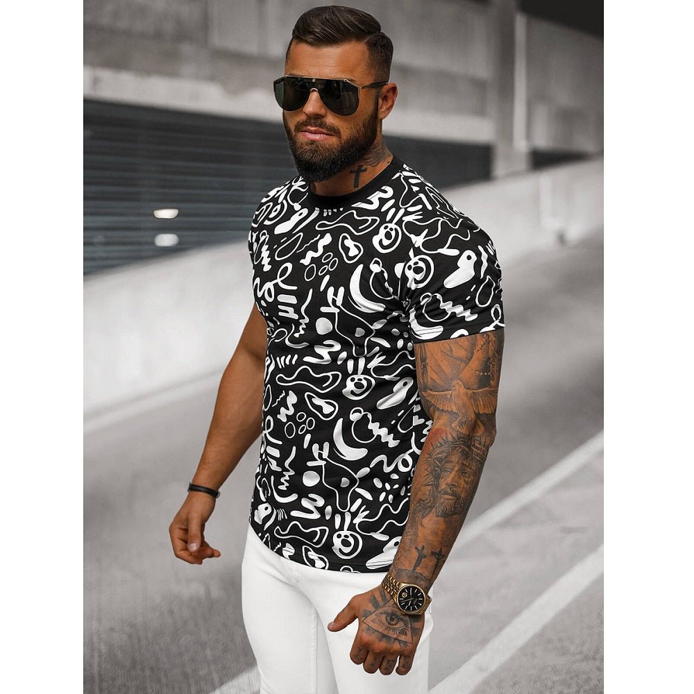 Mönstrad T-shirt - Svart och Vit Herr sidan