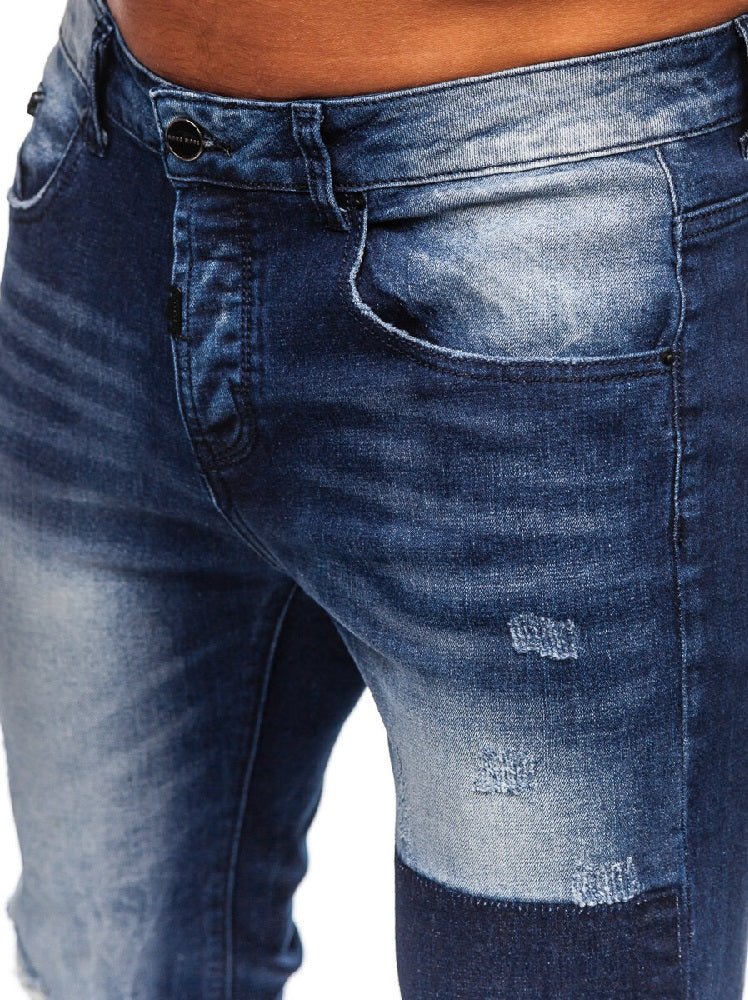 Blå slitna jeans med lagningslappar - Herr zoomad