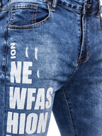 Blåa slim fit jeans - Herrjeans med tryck zoomad
