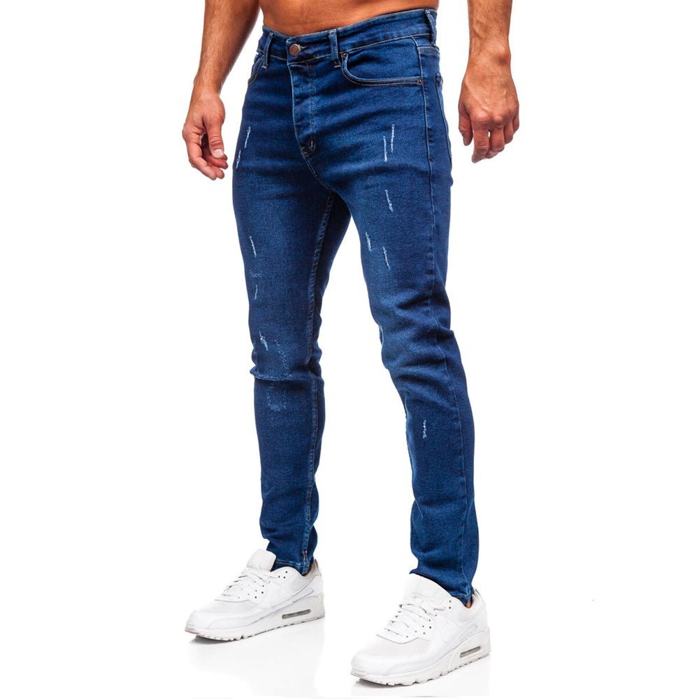 Mörkblå slim fit herrjeans från sidan
