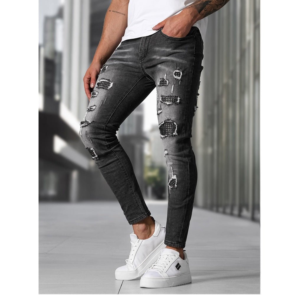 Herrjeans slim fit svarta jeans framifrån
