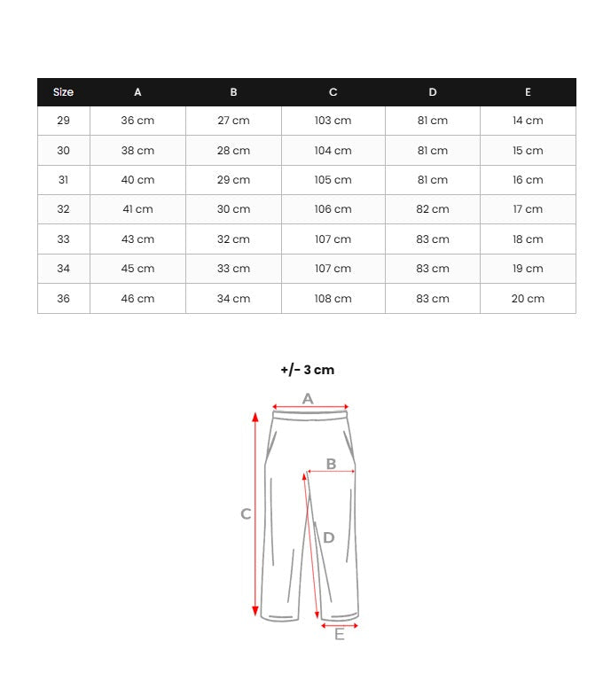 Slim Fit Jeans - Svarta Herrjeans storlekstabell