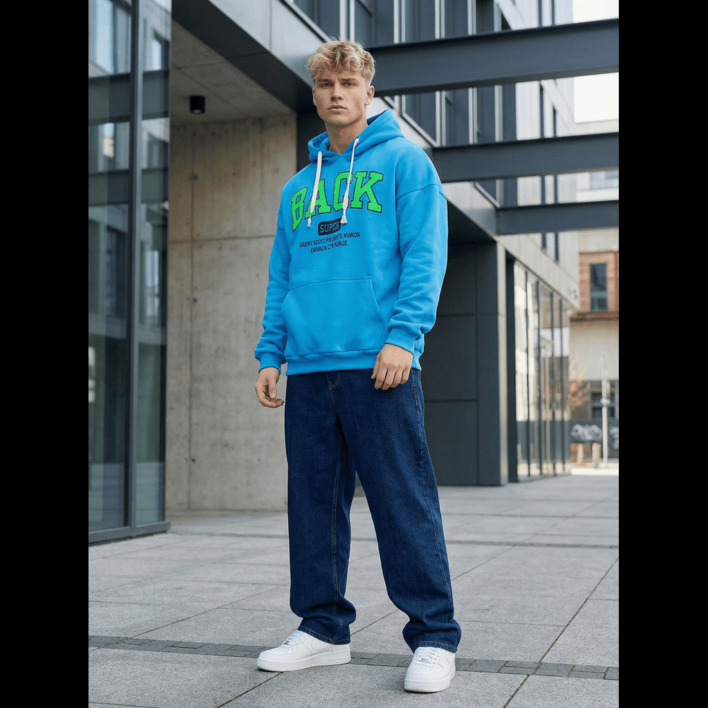 Hoodie ljusblå Back super huvtröja stående