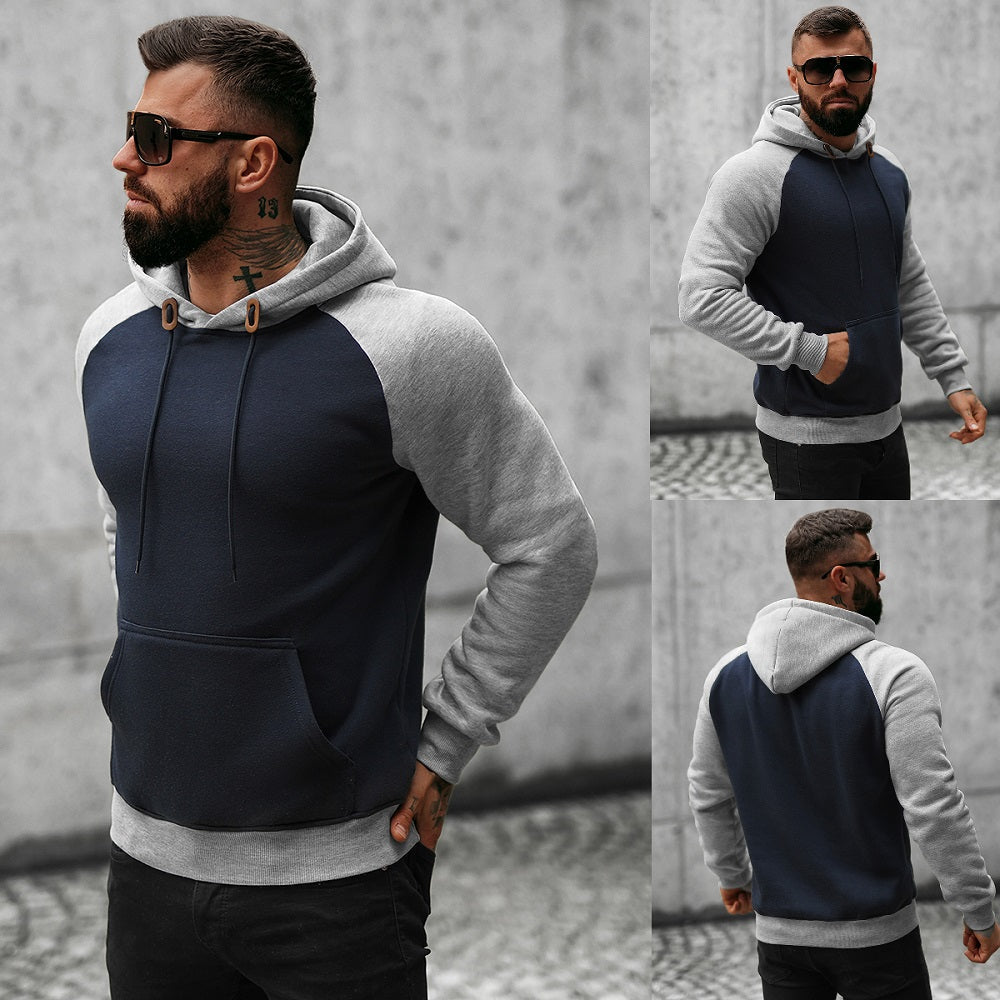 Billig herr hoodie mörkblå herrtröja med luva
