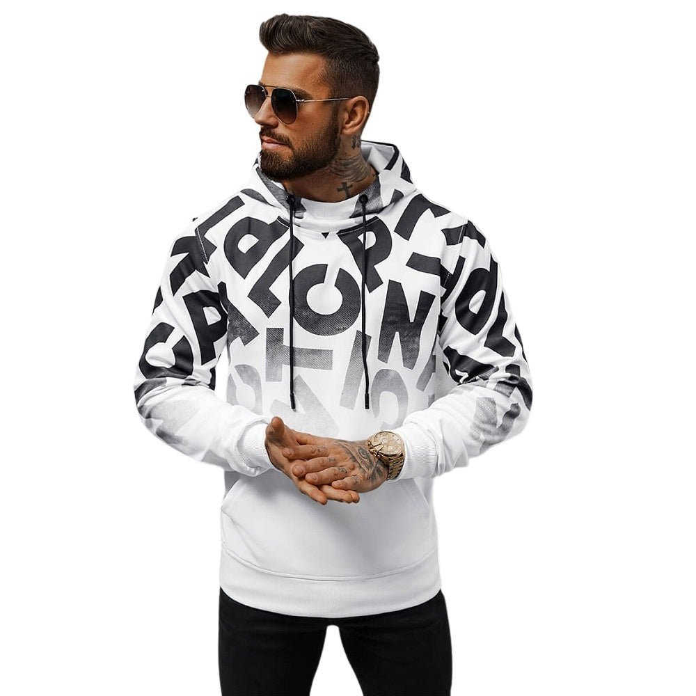 Hoodie herr med tryck på framsidan och ärmarna