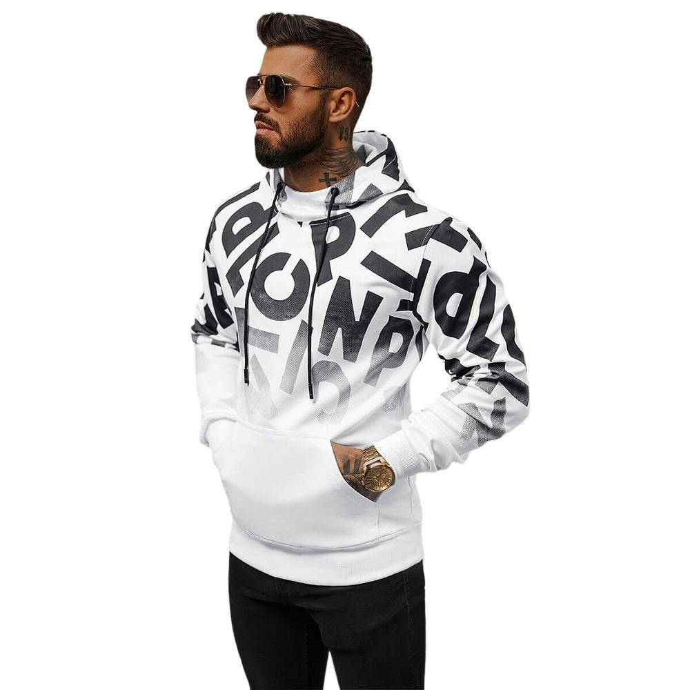 Hoodie herr med tryck på framsidan och ärmarna från sidan