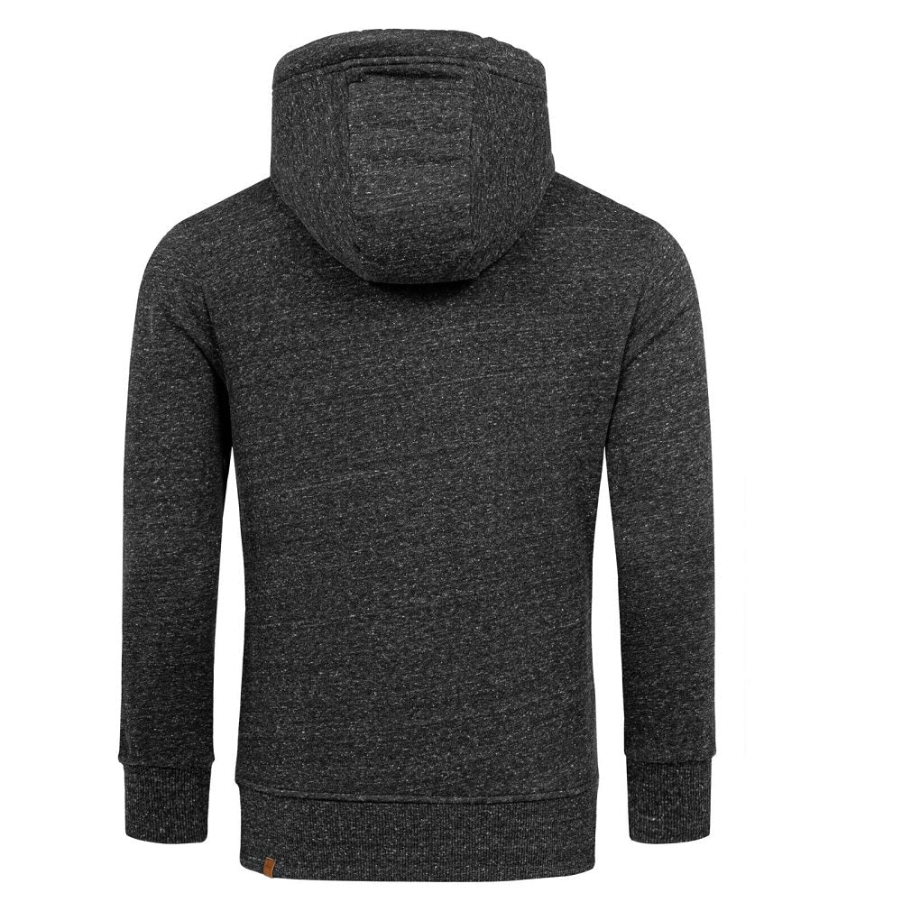 Hoodie Herr - svart melange huvtröja bakifrån