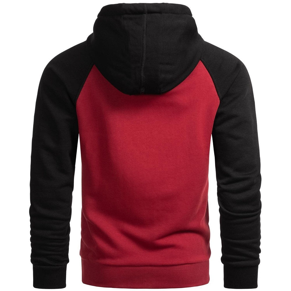 Hoodie herr röd med svarta ärmar JHNsport kollektion bakifrån