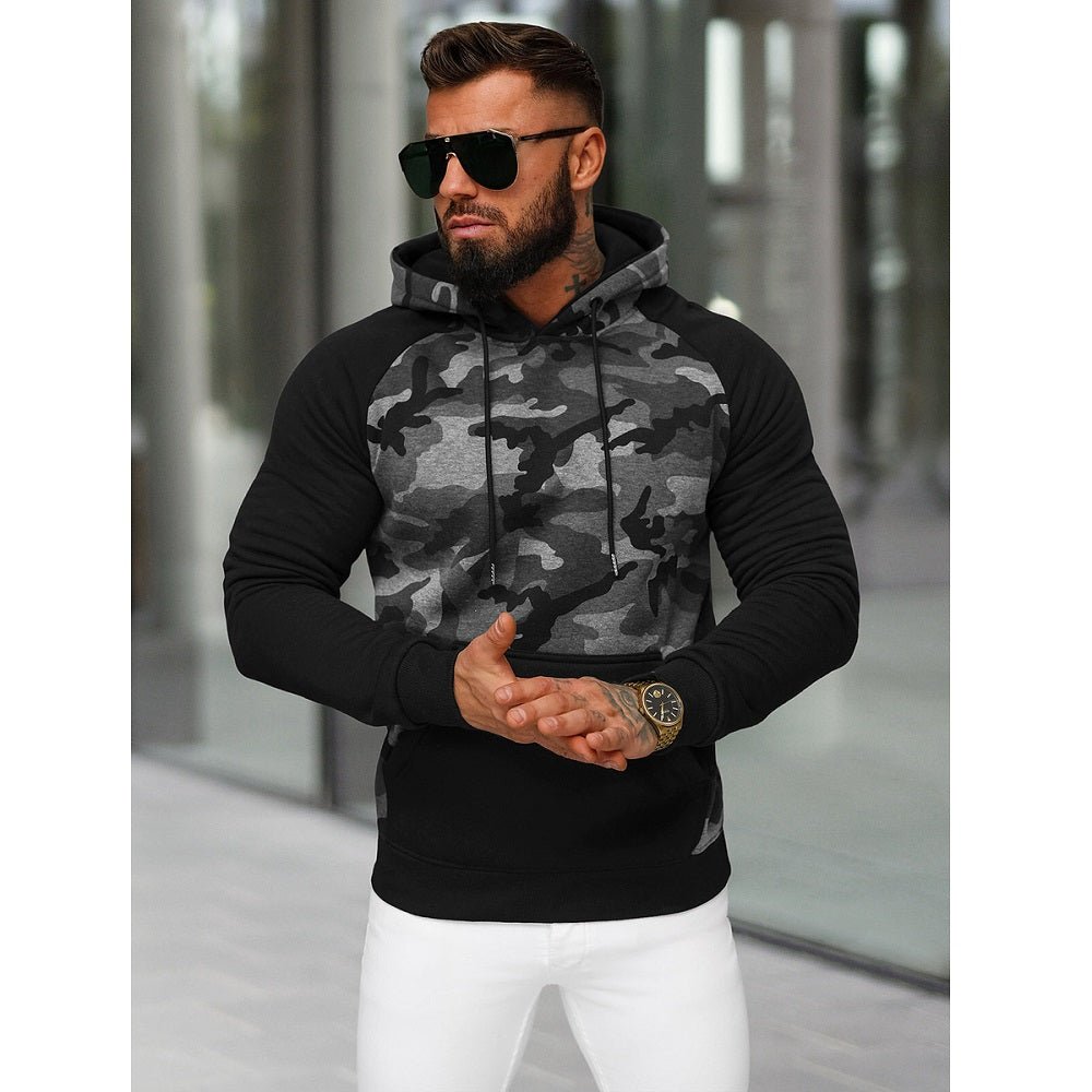 Camo Hoodie Grafitgrå - Huvtröja Herr framifrån