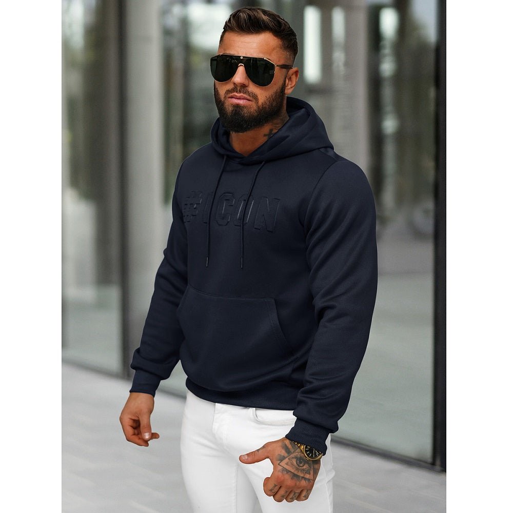 Indigoblå Hoodie - Präglat Tryck sidan