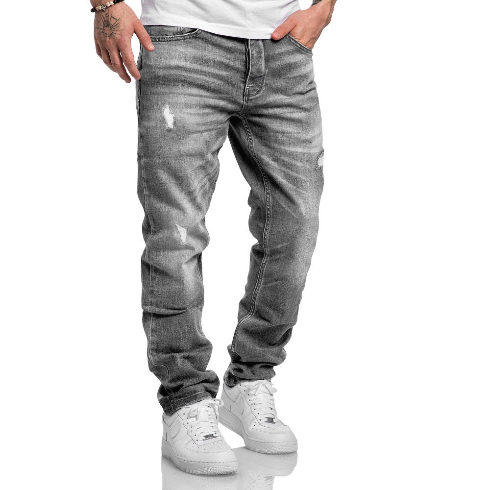 Jeans herr med stretch - amaci & Sons herrjeans gråa framifrån