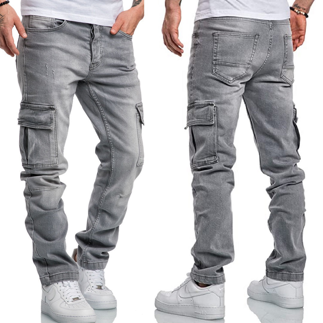 Jeans Herr - Ljusgråa herrjeans med cargofickor på bägge benen - härlig stretch
