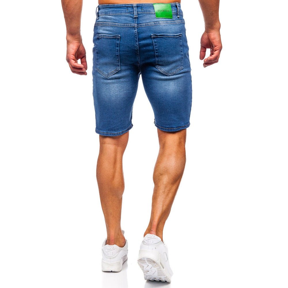 Slitna jeansshorts mörkblå - Herr modell bakifrån