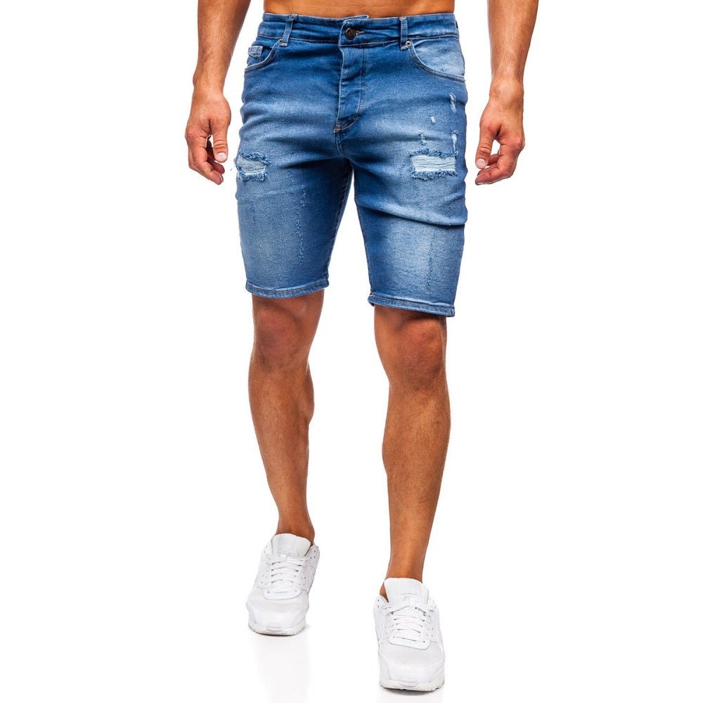 Slitna jeansshorts mörkblå - Herr modell