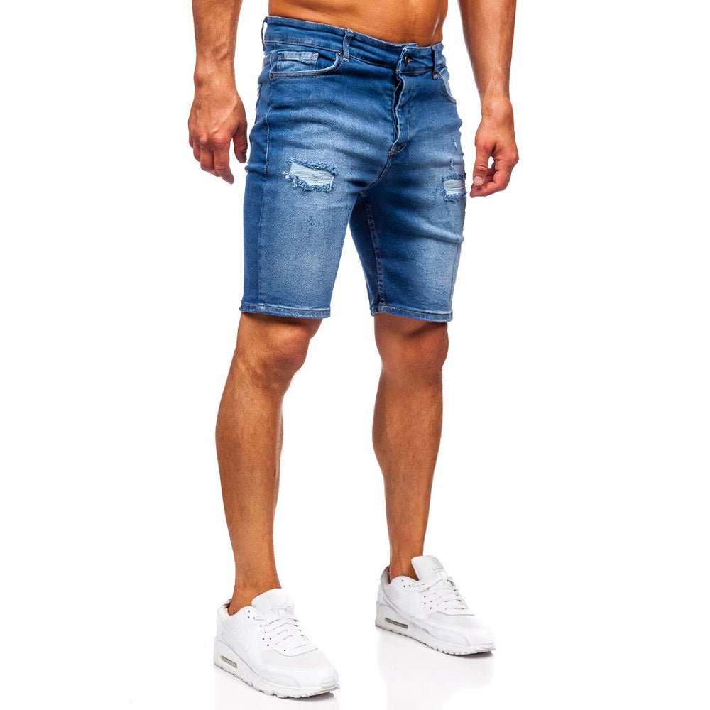 Slitna jeansshorts mörkblå - Herr modell sidan
