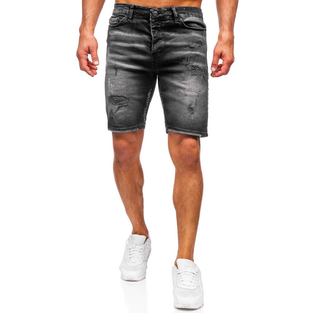 Slim fit jeansshorts - Sliten svart herr