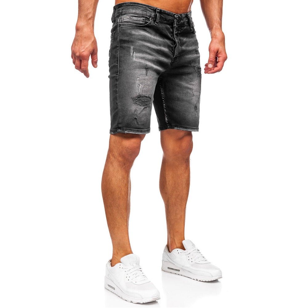 Slim fit jeansshorts - Sliten svart herr sidan