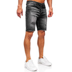Slim fit jeansshorts - Sliten svart herr sidan