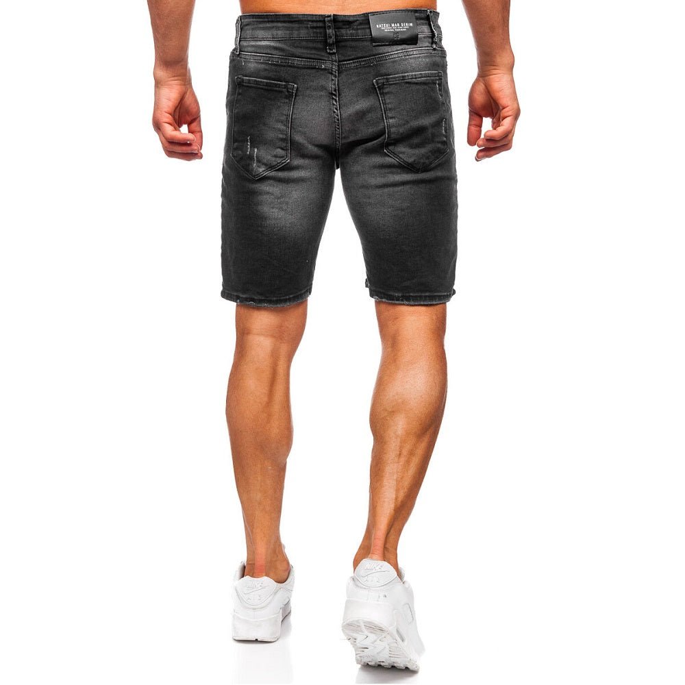 Slim fit jeansshorts - Sliten svart herr bakifrån