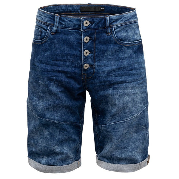 Mörkblåa jeansshorts herr knappgylf